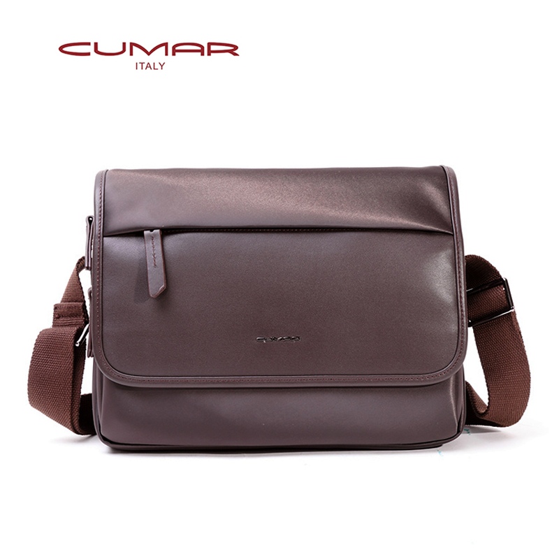 CUMAR SILK 郵差 側背包-尼龍+頭層皮-咖啡色(0296-J56-02)✿30B001